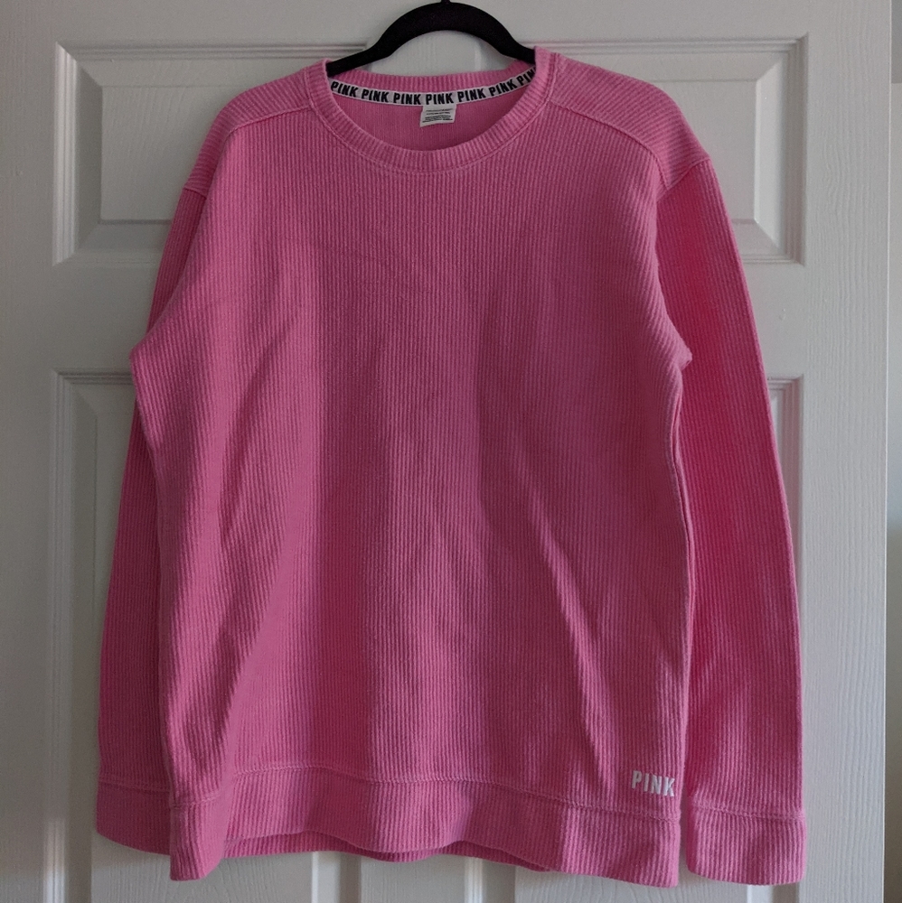 PINK Ribbed Oversized Crewneck